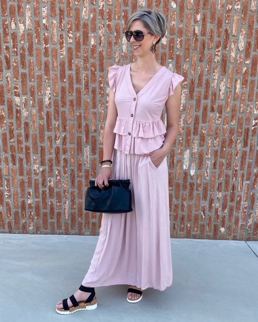 Maxi rok met zakken licht roze Karo Kinrooi